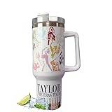 Swifty Taylor Merchandise, kaffetermosmugg to Go – 1,18 l rostfri termosmugg med sugrör och handtag Quencher Tumbler resemugg (Taylor.a)