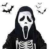 Atsmoce® Halloween spökface-mask, skräckfilmmask, spökmask med scream mask, festmask, skrikande mask, läskig rekvisita för karneval, maskerad, skräckfester