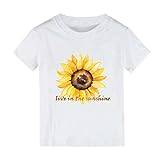 Gul flickskjorta och flickor, toppar, kortärmade t-shirts, solros, tecknat tryck, live in solsken, för flickor, sommar, enfärgad barnblus, Vit, 12-18 månader