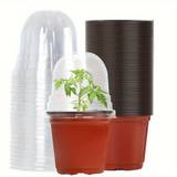 50 Packs, Plant Nursery Pots With Humidity Domes, 50 Sets 4 Inch Soft Nursery Pots (50 Pots + 50 Clear Lids), Seed Starter Pots Small Planter Containers With Drain Holes