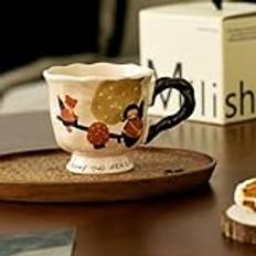 Retro keramisk kaffekopp, kaffekopp av porslin, 350 ml kopp, tekopp med handtag, kaffemugg med handtag, kaffekoppar och mugg för kontoret hemma (03)