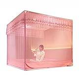 Fyrkantigt myggnät för sängtak, sängtält drömtält fyra hörn stolpe gardiner säng baldakin för vuxna sovrum dekoration, rosa, 180 x 220 cm