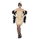Flapper Costume, Gold, with Short Dress, Headband & Gloves (S)