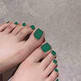 Jovono Grön matt falska tånaglar korta fyrkantiga falska naglar ren färg tryck på naglar akryl fotnaglar för kvinnor och flickor (24 st)
