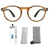 Shirara anti-blå ljus glasögon - läsglasögon - gratis bländande glasögon - läsglasögon med tillbehör - kvinnor och herr glasögon (randig, förstoring +1,50)