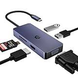 Tymyp 6-i-1 USB C-nav, USB C-adapter, dockningsstation USB C, adattatore HDMI VGA Dual Monitor – USB 2.0, lettore schede SD/TF – Kompatibel Con bärbar dator, Chromebook