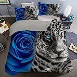 Blue Rose påslakan för super king size, leopard-påslakan i mikrofiber, 3 delar med dragkedja, mjuka mysiga sängkläder, vändbart påslakan 260 x 220 cm och 2 örngott 50 x 75 cm