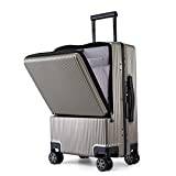 Handbagage, 50 cm (20 tum) lätt PC resväska med USB-laddningsport, snurrvagn för bagage med främre laptopficka, TSA-lås, resväska för män och kvinnor, Champagne, Aluminum frame-20in