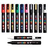 Uni Posca PC-5M färgpenna konst markörpenna – professionellt set med 12 pennor – extra svart + vit