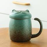 SHEIN 1pc Ceramic Tea Mug With Lid, Filter & Handle (3pcs/Set) - Cute Cartoon Cat Shaped Convenient Tea Infuser Cup For Office Or Home Use, Also Can Be Used