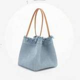SHEIN Bag New Female 2024 Niche Simple Small Bag Denim Canvas Portable Bucket Bag Fashion Joker Basket.