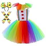 Clown barndräkt - Tutu-klänning för flickor Rolig clowndräkt för flickor - Kragar Hårband Handskar, Clownoutfit Cosplay-outfits för 2-10 år gammal flicka Halloween Carnival Fancy Party Aokley