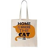 Functon+ "Home Is Where The Cat Is Cute Design Canvas Tote" väska naturlig, Beige färg