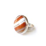 Orange Banded Agate Gemstone Ring Set In Silver