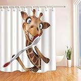 NYMB 3D digitaltryck giraff borstning tänder barn duschdraperi, mögelbeständigt tyg badrumsdekorationer, baddraperier krokar ingår, 177 x 188 cm (multi14)