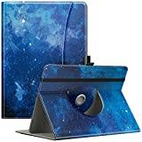 MoKo Universal Case for 9" - 11" iPad/iPad Air/iPad Pro/Samsung Galaxy Tab/Lenovo Tab/Fire HD Tablet, Lightweight PU 360 Degree Rotatable Shell Cover Case, with Kickstand & Pocket, Blue Starry Sky