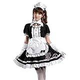 Dam hembiträde anime cosplay kostym kläder lång klänning med förkläde och huvudbonad, Alice i Underlandet maskeradklänning, Lolita hembiträde cosplay kostymer halloween maskeradkostymer kit förkläde (svart, 4XL)