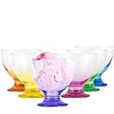 trend for home Dessertskålar i glas, färgade glasskålar, 475 ml, set med 6, dessertglas, glasskålsset, kort stammat Sundae-glas, diskmaskinssäker, Collection Selina Rainbow Blast