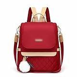 SSWERWEQ Damryggsäck Fashion Nylon Solid Färg Kvinnor Shopping Ryggsäck Anti-Theft Travel Bag School Bags Bookbag (Color : Red)