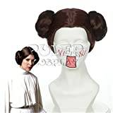 Film Star Wars prinsessa Leia Organa Solo peruk kort brun cosplay peruker med två bullar för halloween kostym rekvisita + peruk keps