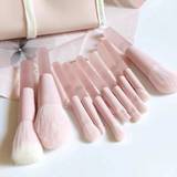 SHEIN 10pcs/Set Heart Shaped Makeup Brushes, Mellow & Soft Bristle, Mini Size, In Sweet Peach Pink Color, With Half-Sugar Frosted Surface, Beauty Tool
