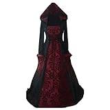 Gotiska kläder plus storlek kvinnors middag medeltida huva swing klänning tryck retro konst långärmad slips midja ugoccam superhjälte barn bodysuit 3D-stil halloween cosplay kostymer (röd, XXL)