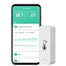 Luftfuktighet- och temperaturövervakning: Smart hygrometer och termometer med fjärrövervakning och varning, inomhustermometer med hög precision med TUYA-app, ingen hubb krävs, kompatibel med Alexa (1-pack)