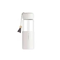 Vinglas Transparent glasvattenflaska enkel dryckeskopp kaffeglas juice temugg bärbar reseglaskopp återanvändbar 350ml (Color : White)