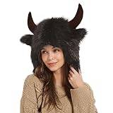 Tjurhornsmössa,Varm plysch horn hatt | Fluffy Ear Headwear för Halloween, present för män och kvinnor för Animal Cosplay Festival Temafest utomhusäventyr Ristyur