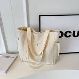 Canvas Tote Bag For Women, Multi Pockets Shoulder Bag, Simple Large Capacity Handbag For Going Out