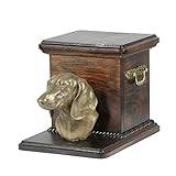 Art-Dog Handgjord Custom Dog Memorial Urna - Kallt gjutet brons Hundhuvud på björkbas – Långvarig personlig hundkremeringslåda – 19x31x22cm – Tax