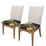 BeNtli Fyrkantiga pallskydd, 2-pack bekväma sätesöverdrag stretch stol överdrag stolskydd, guld svarta tropiska löv