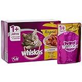 Whiskas 1+ kattmat ragout - urval av fjäderfä i gelé - varierad smak med olika smaker - 48 portionspåsar à 85 g