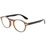 Moderna läsglasögon av plast BARNEY med fjädergångjärn i panto-form i brun randig + 3,00 dpt