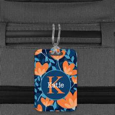Personalised Blue And Orange Flowers Luggage Tag