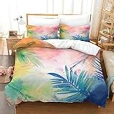 Färgglada tropiska växter palmblad 3D-tryck sängkläder set duntäcke för flickor pojkar sovrum, 3 st dekor påslakanset med örngott, hotellkvalitet mellan till avancerad kvalitet super kung (260 x 220
