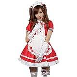 Dam hembiträde anime cosplay kostym kläder lång klänning med förkläde och huvudbonad, Alice i Underlandet maskeradklänning, Lolita hembiträde cosplay kostymer halloween maskeraddräkter kit förkläde (röd, L)