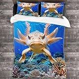 Tecknad Axolotl Påslakan Kawaii Påslakan 3D Dubbeltäcken och örngott Set Jersey Sängkläder Skydda ditt täcke, vind genom rengöring. Kung 220x240cm