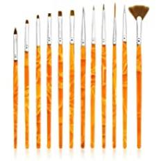 KADS 12 st/set nagelborste naglar borste konst kit set professionell nageldesign nagelmålning detaljer målarpenslar och prickpenna verktyg målningsverktyg (orange)
