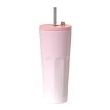 700 ml Summit Isolerad kaffemugg 3-i-1 lock Rostfritt stål termoglas for varma kalla drycker Läckagesäker resemugg med halm Vattenflaska med bred mun Rosa/49 (Color : Pink)
