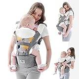 Babybärare, Bellababy multifunktion bärsele höftsits (ergonomisk M-position) för 3–36 månaders baby, 6-i-1 sätt att bära, alla årstider, justerbar storlek, perfekt för shopping resor, grå