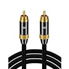 Subwooferkabel Digital koaxialkabel RCA till RCA-kabel 24K guldpläterad kontakt Nylonflätad RCA/Phono ljudkabel för Soundbar, Högtalare till Smart TV, Hemmabio, Förstärkare (5m)