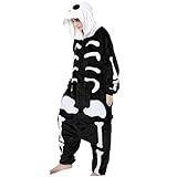 Dorccsi Skelett kostym outfit huva skalle skelett overall storlek XL mjuk och mysig läskig svart och vit one-piece cosplay halloween kostym för vuxna