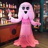 REDBROKOLY Rosa spöke maskot kostym karaktär klädd med en cocktailklänning och handväskor