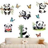 Qikam Nursery Panda Wall Stickers, Cartoon Animal Wall Decal,Avtagbar väggdekor för väggmålning för djur - Söta pandor heminredning, väggdekoration, självhäftande klistermärke för lekrum, vardagsrum,