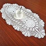 Vintage oval bordslöpare, vit virkad spets, handgjord bomull perfekt för hotell eller matplatser