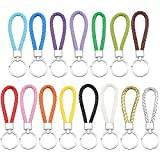 DXLing 15 Pieces Braided Keychain Strap Cord Keyring 15 Colors Handmade Car Key Chains Bag Pendant Universal Weave Faux Leather Key Holder Metal Rope Keyring Key Fob for Men or Women