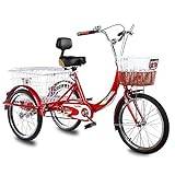 3 Hjul Vuxen Trehjuling Pedal Trehjuling Cykelkryssare med korg och klocka för enkelhastighet för seniorer Kvinnor Män Motion Shopping Cykling Trampa (blå)