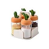 Hdbcbdj Kryddburkar Cartoon Cactus Spice Jars Kök Arrangör Glass Container Krydda burkar med Sked Condiment Flaskor Kök Tillbehör Storage (Color : 4 in 1)
