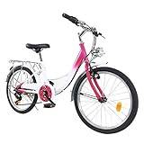 Queeucaer Barncykel barncykel 20 tum 6-växlad barn flickor cykel rosa barncykel stadscykel för flickor och pojkar – cyklar – barncykel – ungdomshjul, flickor cykel rosa barncykel, ros